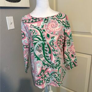 Talbots Green and Pink 3/4 sleeve tee.